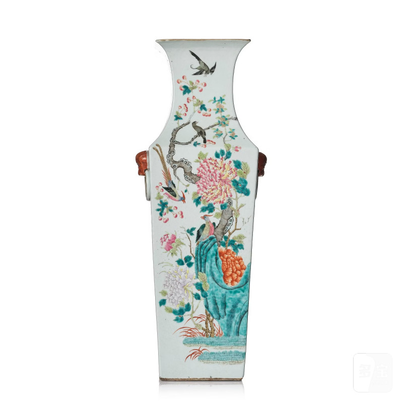 A large famille rose 'birds in a garden' vase,